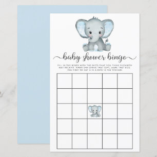 Elephant Blue Watercolor Baby Bingo Shower Game