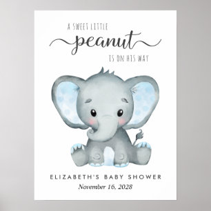 Elephant Blue Watercolor Baby Boy Shower Welcome Poster