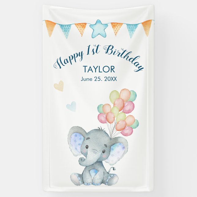Elephant Blush Blue Star Bannière du 1er anniversa (Vertical)