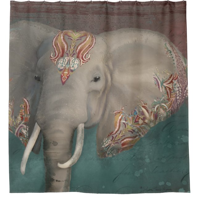 Elephant Boho Bohemian Tribal Kashmir Kani Shower (Front)