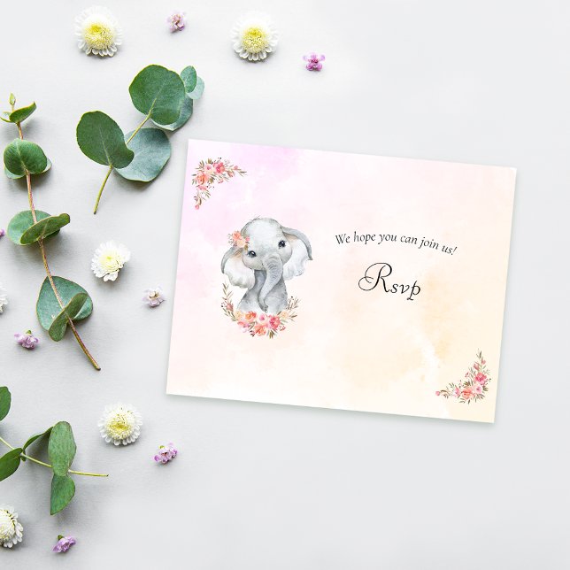Elephant Boho Chic Coral Baby Shower RSVP Card (Creator Uploaded)
