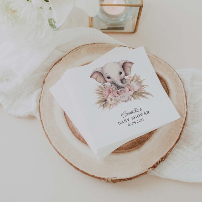 Elephant Boho Girl Baby Shower Napkin (Creator Uploaded)