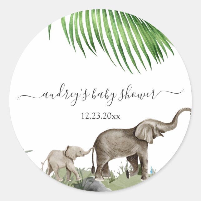 Elephant Boy Baby Shower Classic Round Sticker (Front)