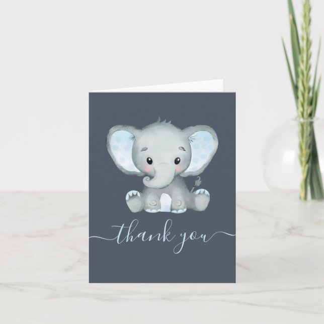 Elephant Boy Baby Shower Folded Thank You Card (Front)