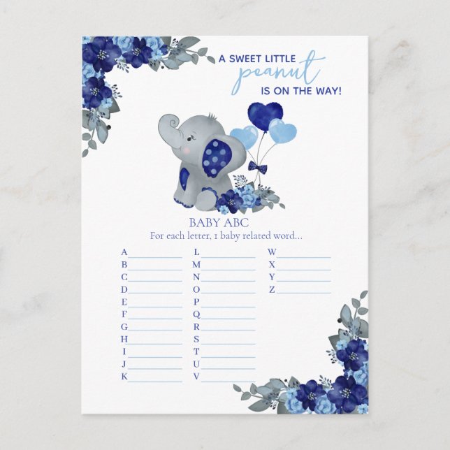 Elephant Boy Baby Shower Game Postcard (Front)