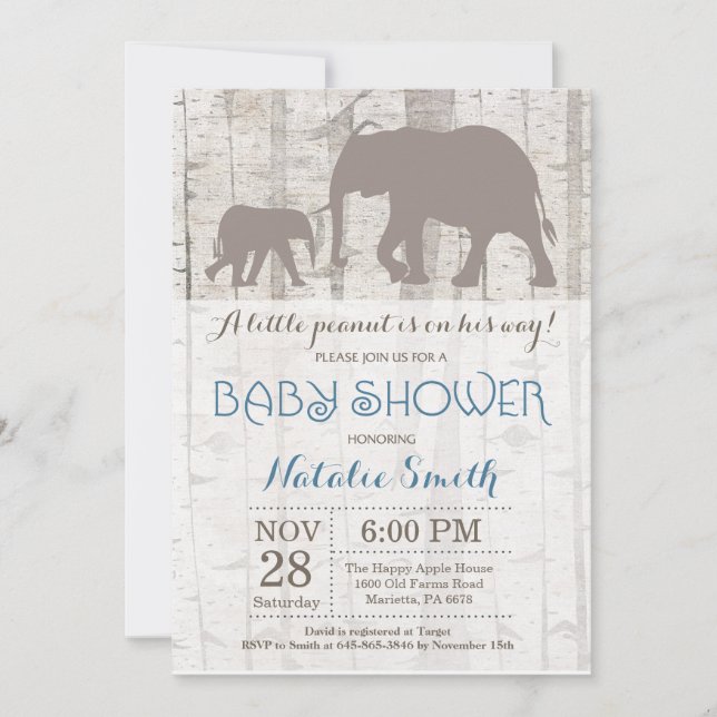 Elephant Boy Baby Shower Invitation Rustic (Front)