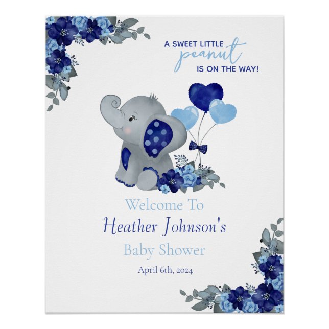Elephant Boy Baby Shower Poster (Front)