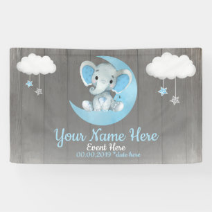 Elephant Boy Backdrop Moon Stars blue Name Stars Banner