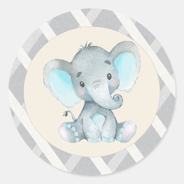 Elephant Boy Blue Baby Shower Stickers (Front)