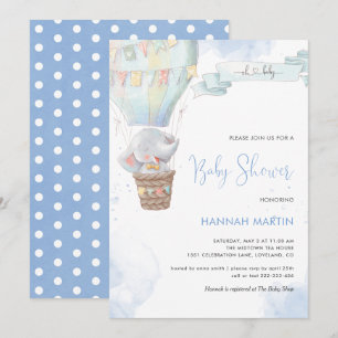 Elephant Boy Blue Balloon Cute Baby Shower Invitation