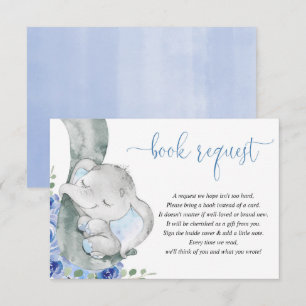 Elephant boy blue floral books for baby request enclosure card