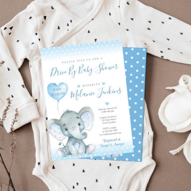 Elephant Boy Drive Par Baby shower Invitation (Créateur téléchargé)