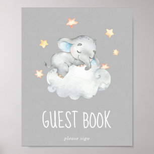 Elephant Boy   Gray Baby Shower Guest Book Sign