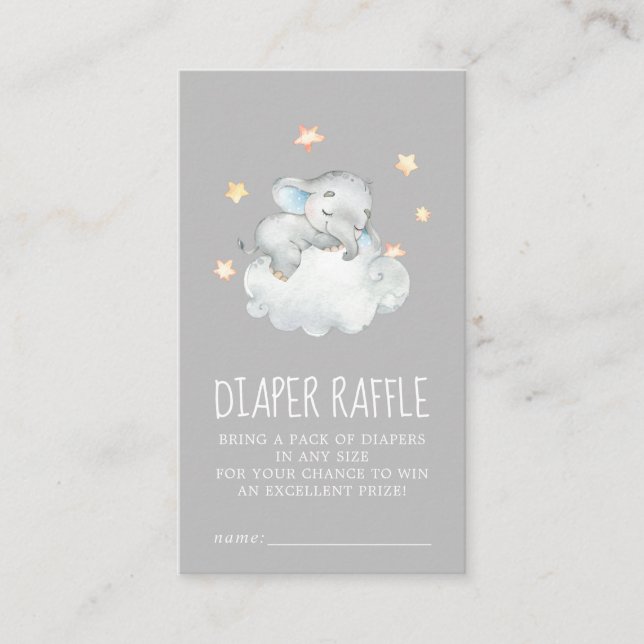 Elephant Boy | Grey Baby Shower Diaper Raffle Enclosure Card (Front)