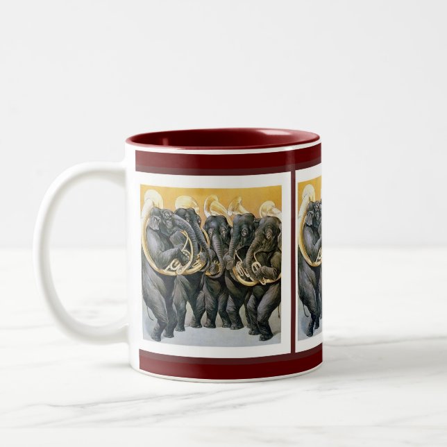 Elephant Brass Band Two-Tone Coffee Mug (Left)