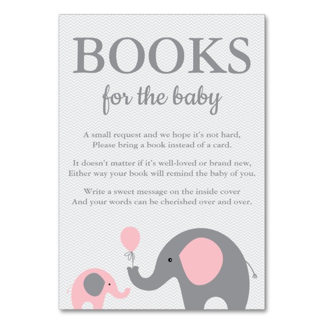 Elephant Bring a Book Cards in Pink and Grey (Front)