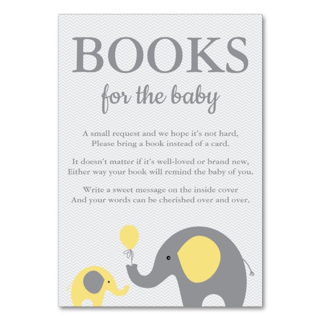 Elephant Bring a Book Cards in Yellow and Grey (Front)