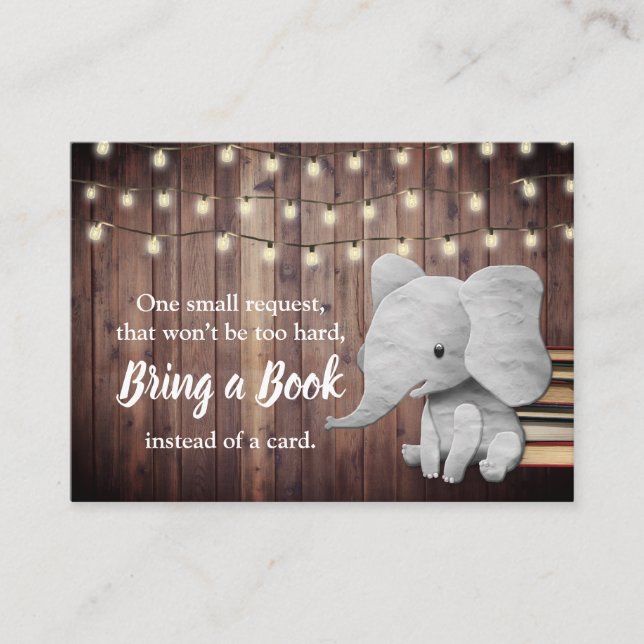 Elephant Bring a Book Rustic Baby Shower Insert (Front)