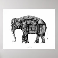 Elephant Building pen ink black and white drawing