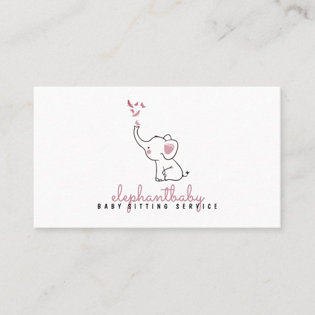 Elephant Butterflies Pink Business Card (Front)