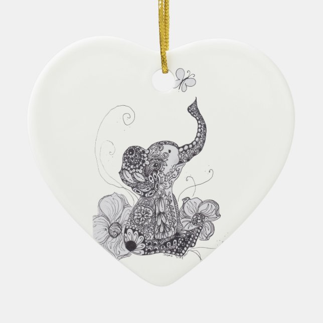Elephant Butterfly Ceramic Ornament (Front)