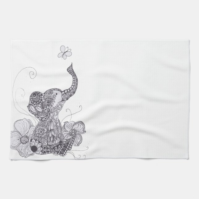 Elephant Butterfly Kitchen Towel (Horizontal)
