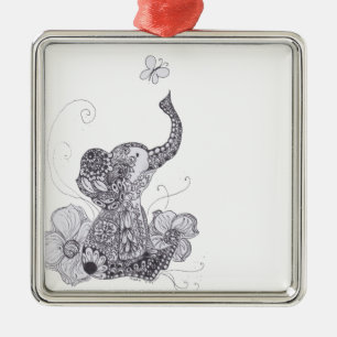 Elephant Butterfly Metal Ornament