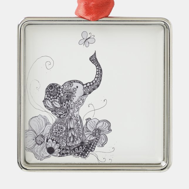 Elephant Butterfly Metal Ornament (Front)