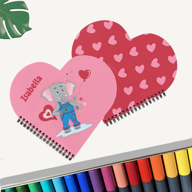 Éléphant | Cahier pour enfants à coeur rose et rou (Créateur téléchargé)