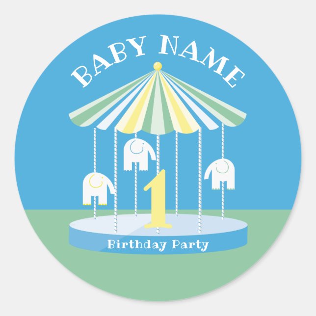 Elephant Carousel Colourful 1st Classic Round Stic Classic Round Sticker (Front)