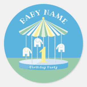 Elephant Carousel Colourful 1st Classic Round Stic Sticker