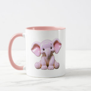 Elephant Cartoon Cute Baby Character Pastel Pink Mug