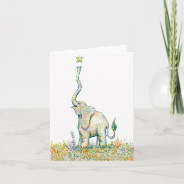 Éléphant chanceux - carte de note - 4" x 5,6" (Devant)