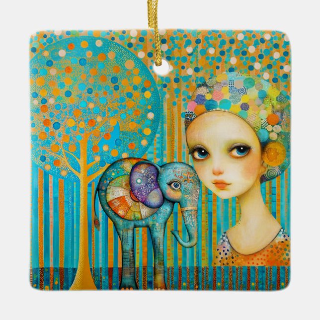 Elephant Charm Ceramic Ornament (Front)