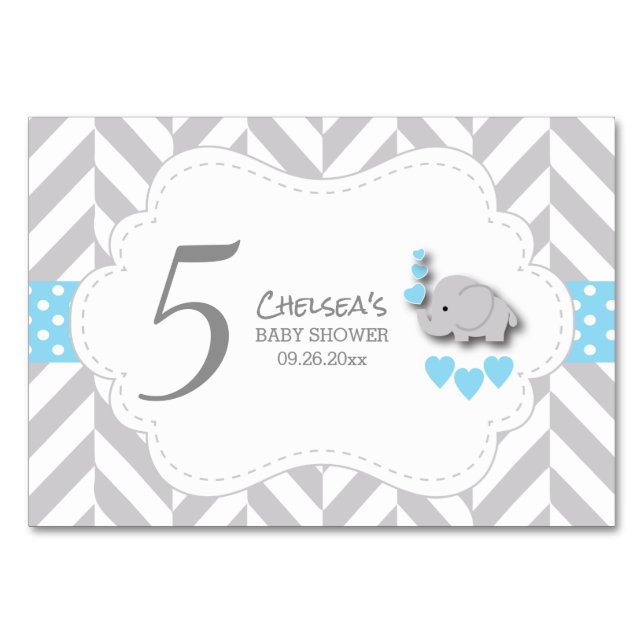 Eléphant Chevron bleu et gris - Carte table HZ (Devant)