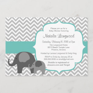 Elephant & Chevron Customizable Colour Baby Shower Invitation