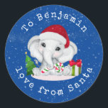 Elephant Childs Name Love From Santa Christmas Classic Round Sticker<br><div class="desc">Cute Elephant Childs Name Love From Santa Christmas.  Personalise the text to your requirements.</div>