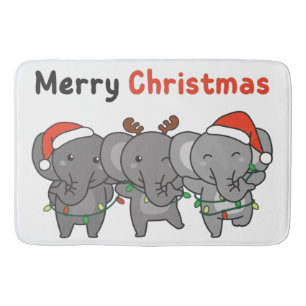 Elephant Christmas Animals Elephants Merry Bath Mat