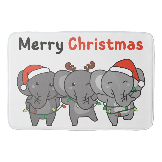 Elephant Christmas Animals Elephants Merry Bath Mat (Front)