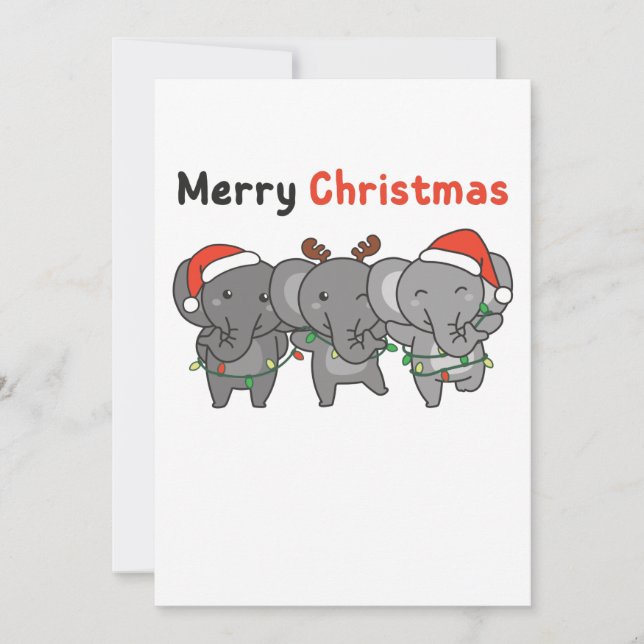Elephant Christmas Animals Elephants Merry Holiday Card (Front)