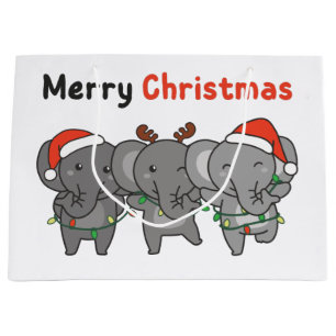 Elephant Christmas Animals Elephants Merry Large G Large Gift Bag