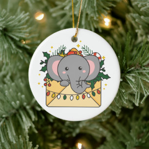 Elephant Christmas Letter Winter Animals Elephants Ceramic Ornament