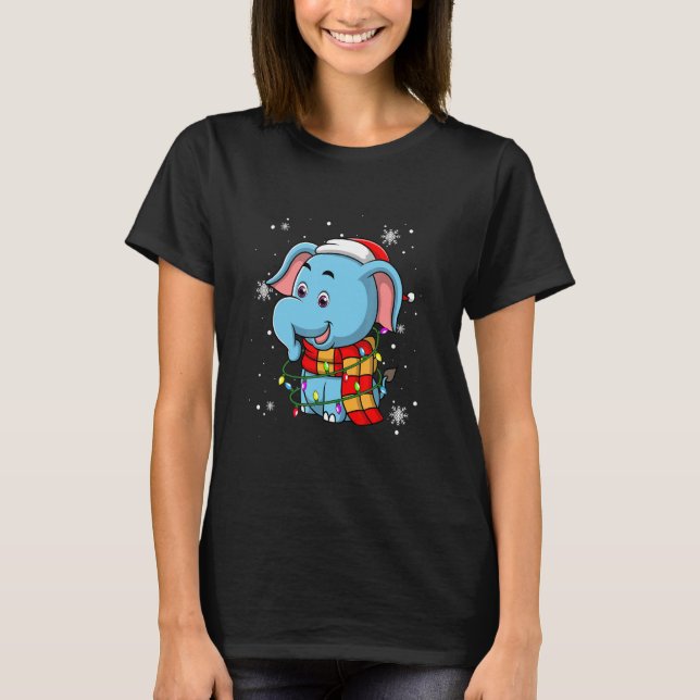 Elephant Christmas Lights Led   Santa Hat Christma T-Shirt (Front)