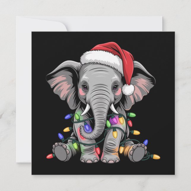 Elephant Christmas Lights Xmas Holiday Wild Animal Card (Front)