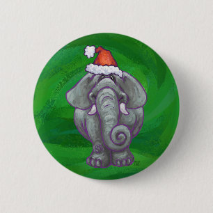 Elephant Christmas On Green 2 Inch Round Button