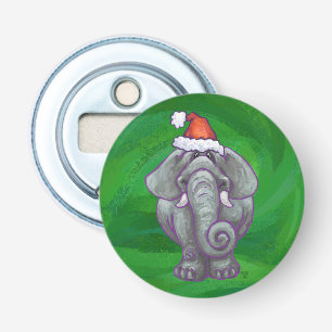 Elephant Christmas On Green Bottle Opener