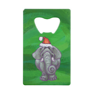 Elephant Christmas On Green Credit Card Bottle Opener
