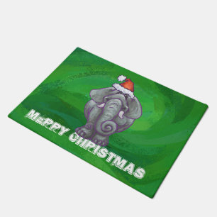 Elephant Christmas On Green Doormat