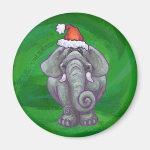 Elephant Christmas On Green Magnet
