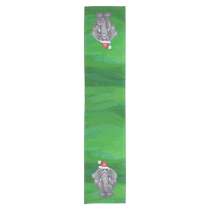 Elephant Christmas On Green Short Table Runner